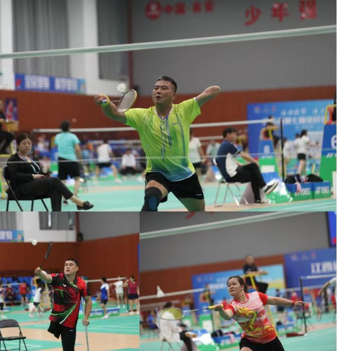 图为残疾人运动员羽毛球比赛现场